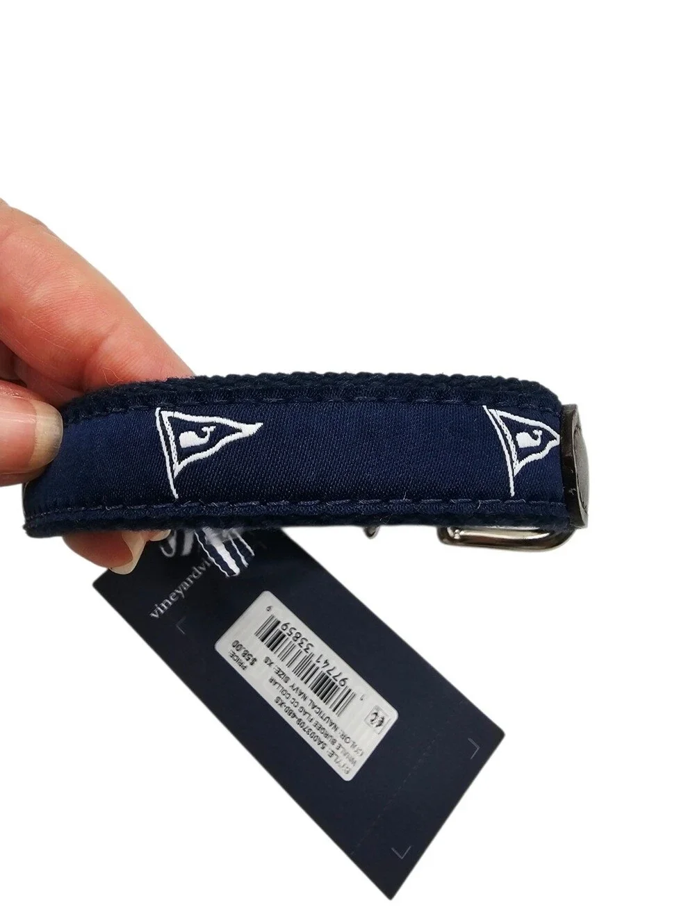 Vineyard Vines Whale Burgee Flag Cowhide Leather & Canvas Dog Collar NWT